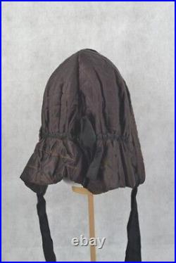 Antique 1850 hat bonnet early period women's winter brown quilted Civil War Era