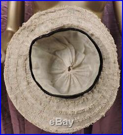 Antique 1890s Victorian White Straw Hat W Velvet Crown Insert