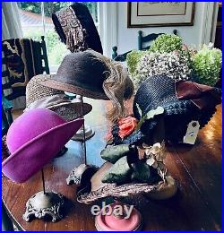 Antique 1900-15 Wide-Brim Straw Hat Flower Trimmed Ba Zia London XX573