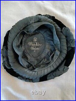 Antique 1900's Victorian Edwardian Flapper Black Velvet Le Wharton Chapeau Hat L