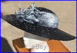 Antique 1920 Fleur De Paris French France New Orleans Navy Blue Ladies Derby Hat
