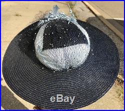 Antique 1920 Fleur De Paris French France New Orleans Navy Blue Ladies Derby Hat