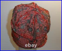 Antique 1920's Coral Flapper Cloche Hat Flapper Metallic Embroidery by Thelma