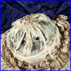 Antique 1920's Florence Lawrence Ivory Floral Women Silk Derby Hat Size M, 7 3/8