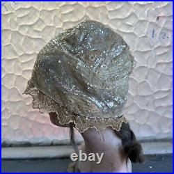 Antique 1920s Icy White Hand Beaded & Sequin Headpiece Cloche Hat Wig Vintage