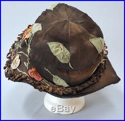 Antique 1920s Lame Metal Thread Ribbonwork Fahnley Hat Bicorn Cloche Vintage 20s