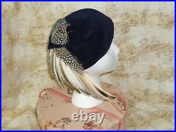 Antique 1930-40s Paris Designer Hat Vtg Feather Lord & Taylor orig box Gatsby