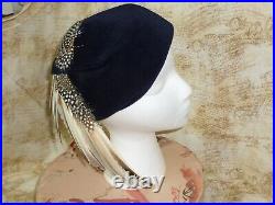 Antique 1930-40s Paris Designer Hat Vtg Feather Lord & Taylor orig box Gatsby