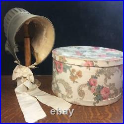 Antique 19th Century Ladies Silk Bonnet Wallpaper Hat Box Millinery Victorian