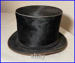 Antique 19th century handmade victorian beaver fur skin Dunlap & Co. Top hat