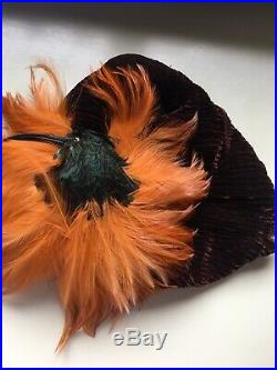 Antique Art Deco Victorian Vtg Marshall And Snelgrove Hat With Bird Head Feather