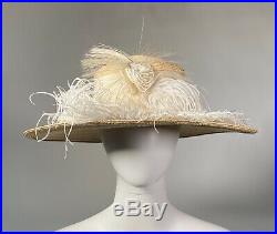 Antique Authentic Edwardian Womens Straw Lawn Dress Sun Hat 1910s