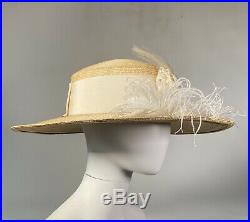 Antique Authentic Edwardian Womens Straw Lawn Dress Sun Hat 1910s