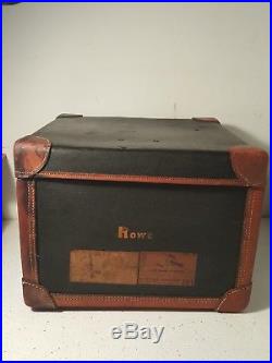 Antique Black Leather binding Square Ladies Hat Box Luggage Suitcase Vintage