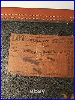 Antique Black Leather binding Square Ladies Hat Box Luggage Suitcase Vintage