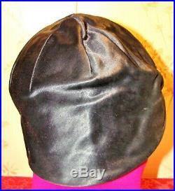 Antique Black Satin Cloche Flapper Hat Beaded 1920's Downton Abbey Era