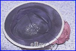 Antique Bonnet Hat c. 1800's Edwardian Brown straw chenille flowers silk bow net