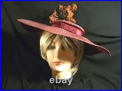 Antique Circa 1930s Large Brim Woman's Hat Woven Ostrich Hat Church Derby Fab
