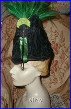Antique Edwardian GREEN BIRD OF PARADISE Plumes Pointed Silk Hat SAKS 5th Ave