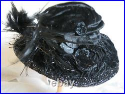 Antique Edwardian Hat Lady's Ca 1910 Velvet Feathers