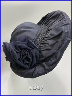 Antique Edwardian Hat Lot of 2 Wide Brim Black Velvet Feathers EUC