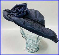 Antique Edwardian Hat Lot of 2 Wide Brim Black Velvet Feathers EUC