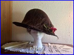 Antique Edwardian Hat Opulent Oversized Velvet Hat Ca. 1912 Merry Widow Plume