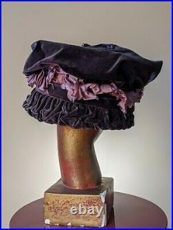 Antique Edwardian Hat Purple Bird Of Paradise 1900 1910 Titanic Era Belle Époque