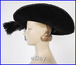 Antique Edwardian Massive Brim Velvet Hat W Ostrich Plume Trims