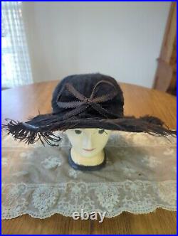 Antique Edwardian Titanic 19teens Black Fur Hat, Picture Hat