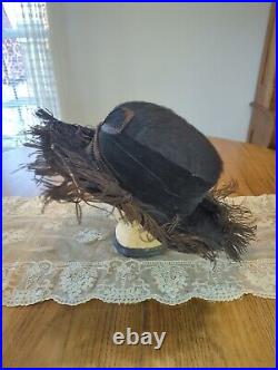 Antique Edwardian Titanic 19teens Black Fur Hat, Picture Hat