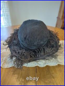 Antique Edwardian Titanic 19teens Black Fur Hat, Picture Hat