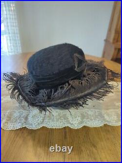 Antique Edwardian Titanic 19teens Black Fur Hat, Picture Hat