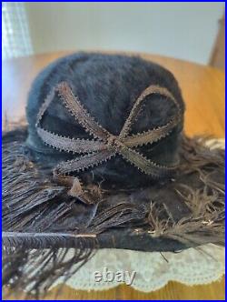 Antique Edwardian Titanic 19teens Black Fur Hat, Picture Hat