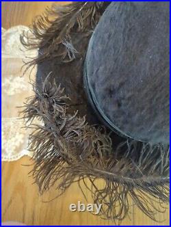 Antique Edwardian Titanic 19teens Black Fur Hat, Picture Hat