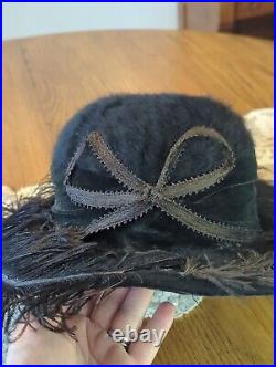 Antique Edwardian Titanic 19teens Black Fur Hat, Picture Hat