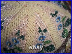 Antique Edwardian/Victorian HatFloral PatternGlass BeadsBraided SatinCap