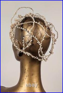 Antique Edwardian Wax Berry Wired Cage Wedding Crown Headpiece W Florals