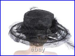 Antique Edwardian Wired Horse Hair Large Brim Hat W Feathers For Dress