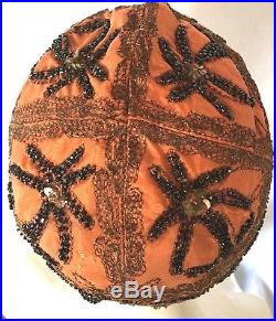 Antique Flapper Cloche Hat Art Deco'Aerial' Orange Silk Gold Thread & Blk Beads
