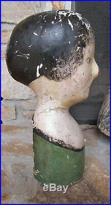 Antique French Papier Mache Milliner's Head Wig Stand For Restoration