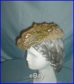 Antique Hat 1860 to 1870 Straw and Green Velvet Victorian Bonnet