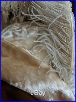 Antique Hat 1910s Velvet Bonnet Ostrich Feather Plume Edwardian Era Millinery