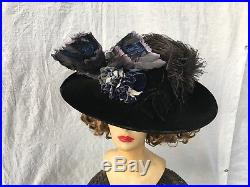 Antique Hat Edwardian ladies hat (Saks & Co. 1903-07) Purple Feathers
