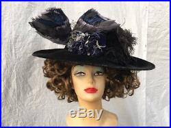 Antique Hat Edwardian ladies hat (Saks & Co. 1903-07) Purple Feathers