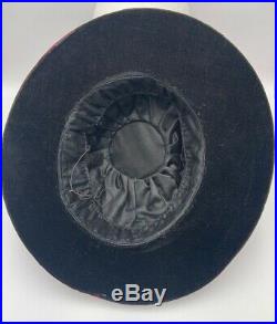 Antique Hat Fuchsia Silk Black Velvet Wide Brim Edwardian Victorian