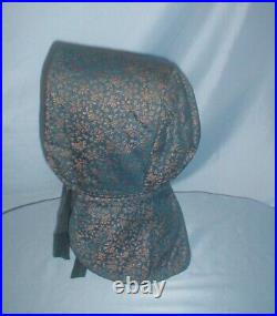 Antique Hat Victorian 1860's Blue and Gold Silk Brocade Hood Bonnet