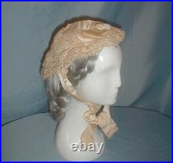 Antique Hat Victorian 1860's Lace Cap Headdress Ribbon Trim