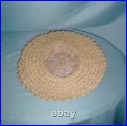 Antique Hat Victorian 1860's Straw Ribbon Straw and Feather Trim