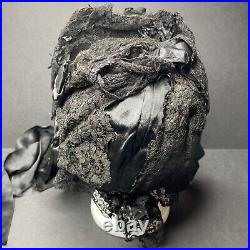 Antique Hat Victorian 1860s Black Silk Mourning Funeral 2-Piece Bonnet